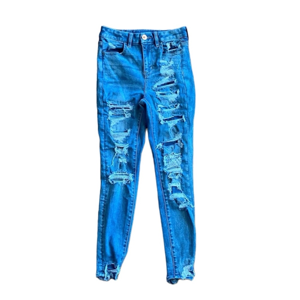 American Eagle Next Level Stretch Curvy Hi-Rise Ripped and Distressed Jegging